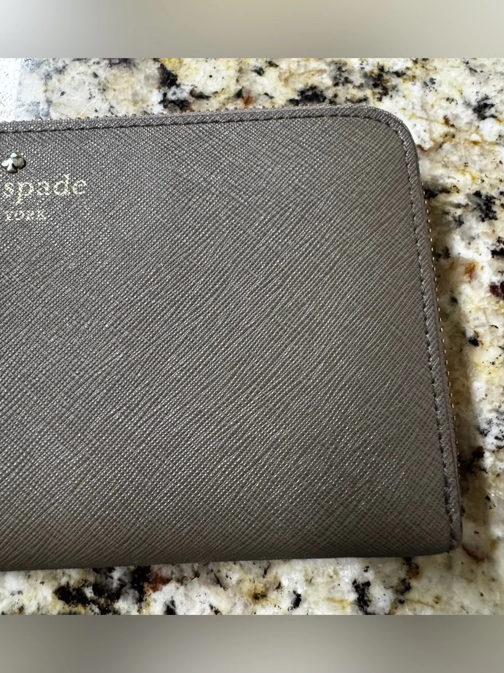 Kate Spade New York Mushroom Gray Saffiano Leather Zip Around Continental Wallet